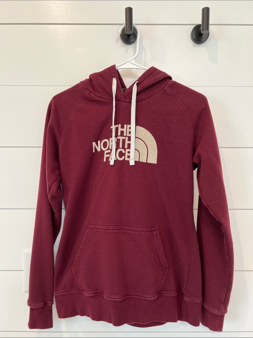 The North Face Burgundy Hoodie with White Logo